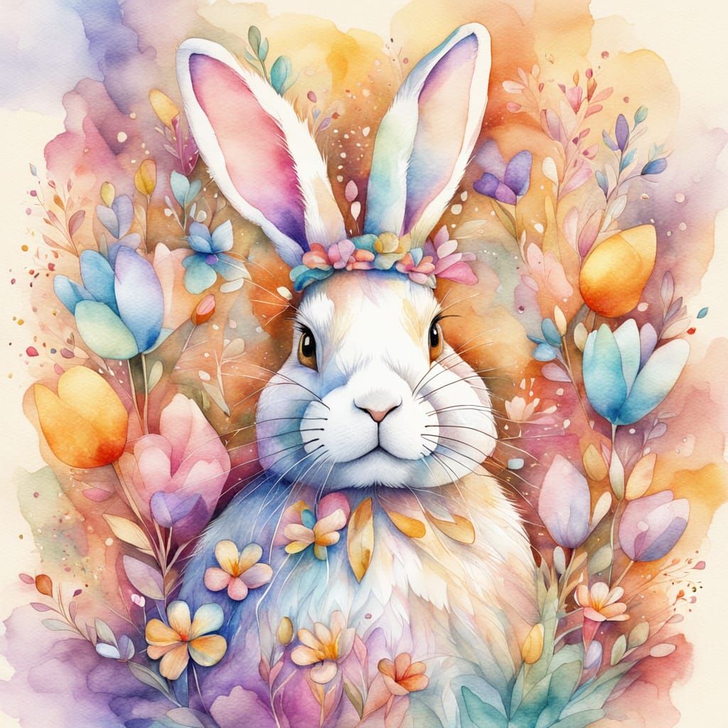 Whimsical Easter Bunny in Vibrant Watercolor Style
