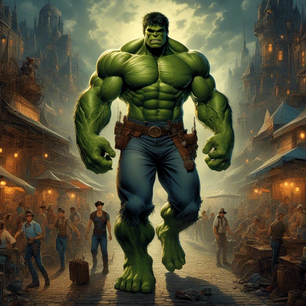 The Incredible Hulk is wearing tourist shorts and a bright t...