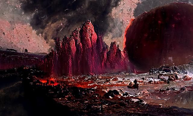 detailed matte painting of a hellish landscape on PLANET X b...