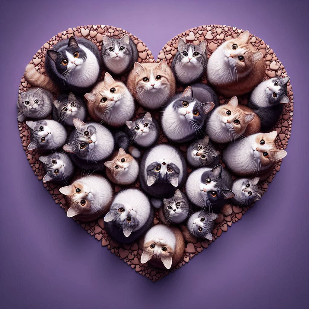 cats in a heart shape.