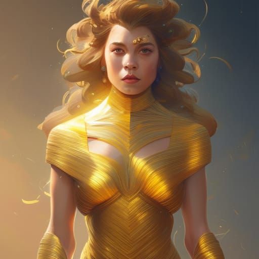 Amazoness wearing golden dress