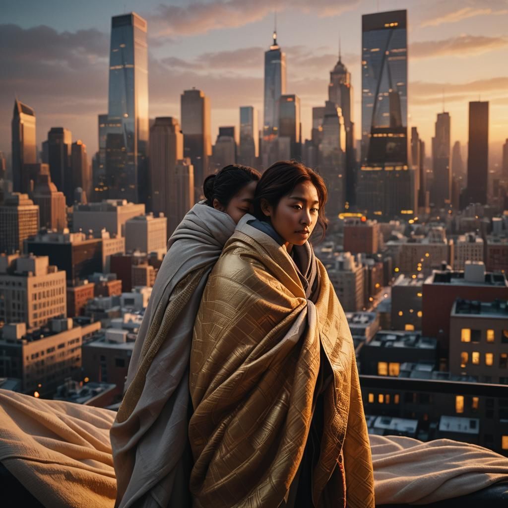 Figures in Cityscape at Dusk in Cinematic 4K