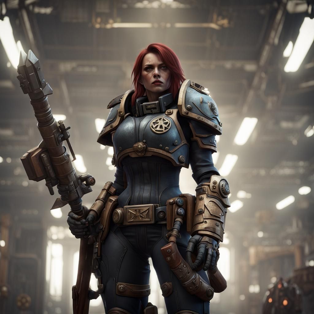warhammer 40k inspired female, thunder hammer, masterpiece, ...