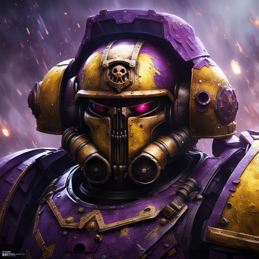 The battle damaged helmet of a space marine who has seen tho...