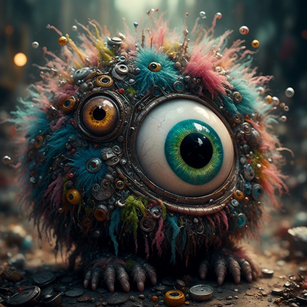 <lora:G-Creeps:1.0> Very cute , clean , sad, cyclopean eye monster, macro hd photography 