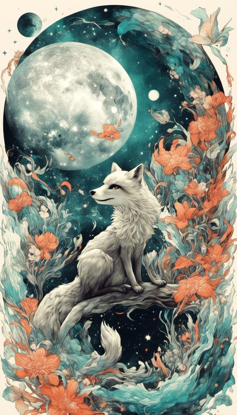<lora:SurDime:1.0> A Fox gliding with Galaxy colored fur and...