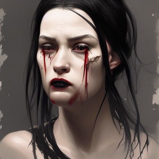 Hyper realistic portrait of a woman with black hair. She has...