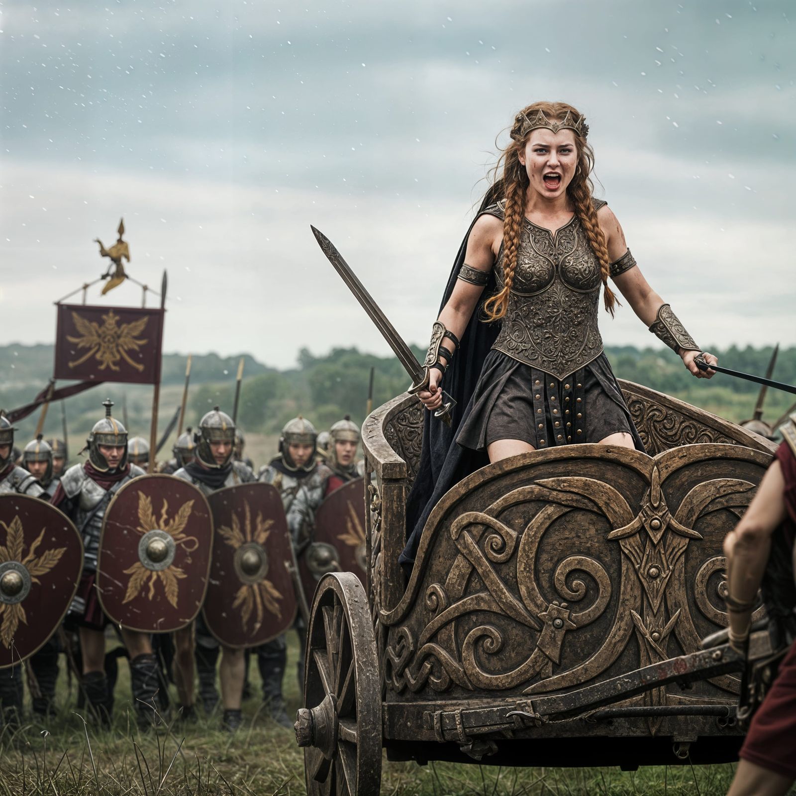 Queen Boudicca giving the Romans a difficult time