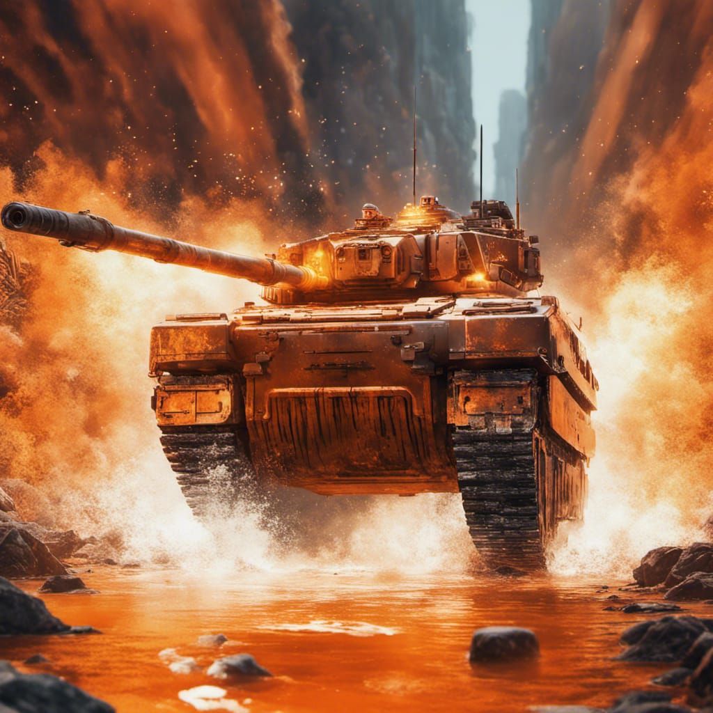 Tiger stalking, tanks, explosions, 8k resolution, modern con...