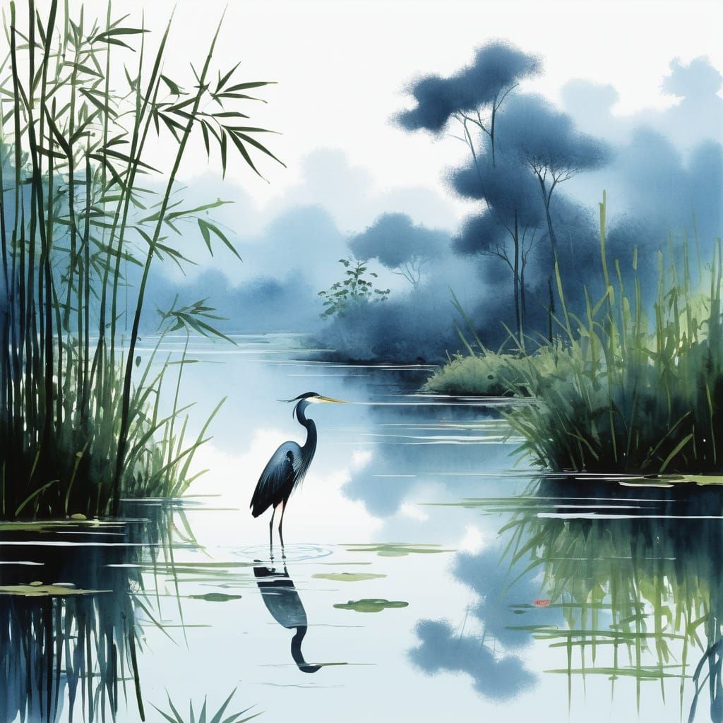 Heron in the morning  by @Thibe