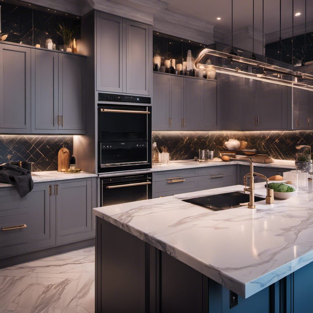 Amazing kitchen design with neons lights and carrara counter...