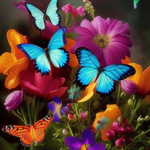 Colorful Butterflies and Flowers