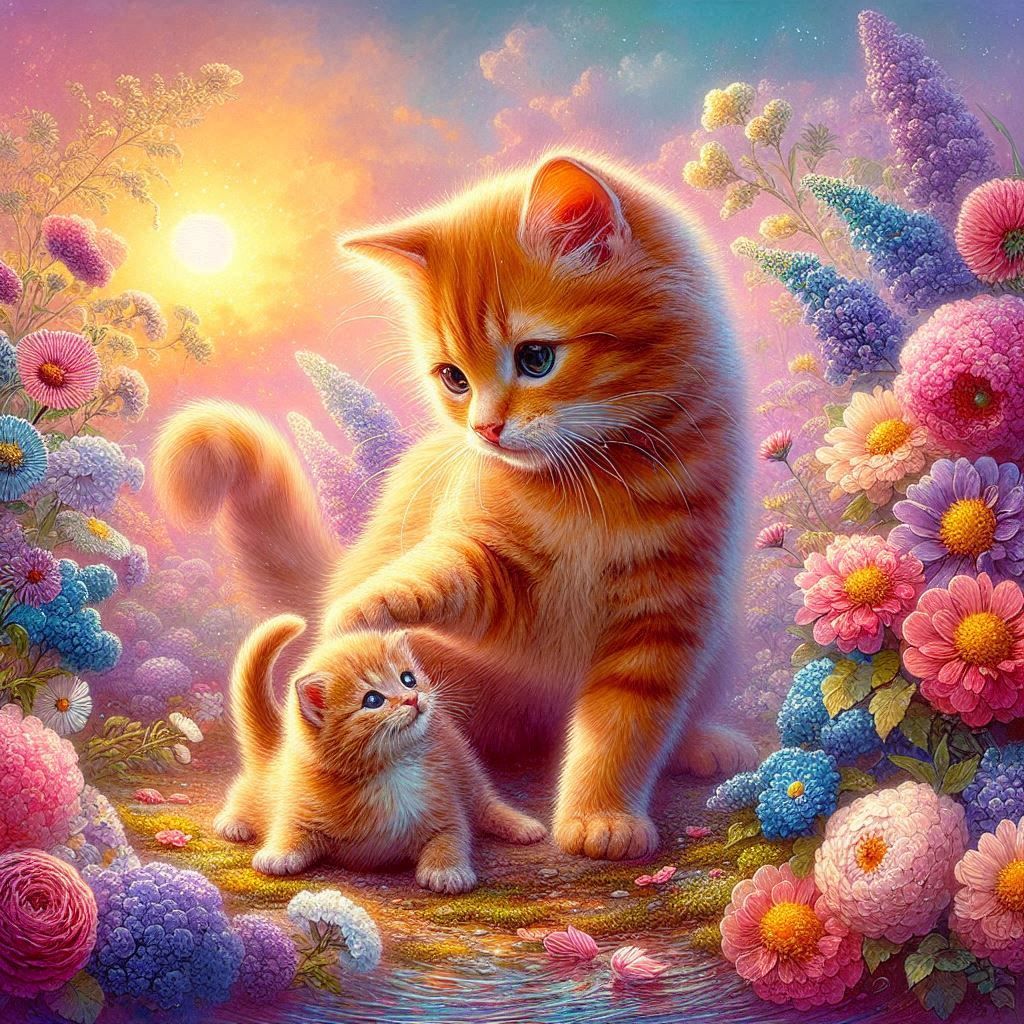 Cat and Kitten:  "My Child, You are so Soft!"