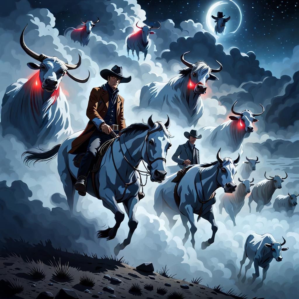 (cowboy watching ghost_cattle running far above the ground:1...