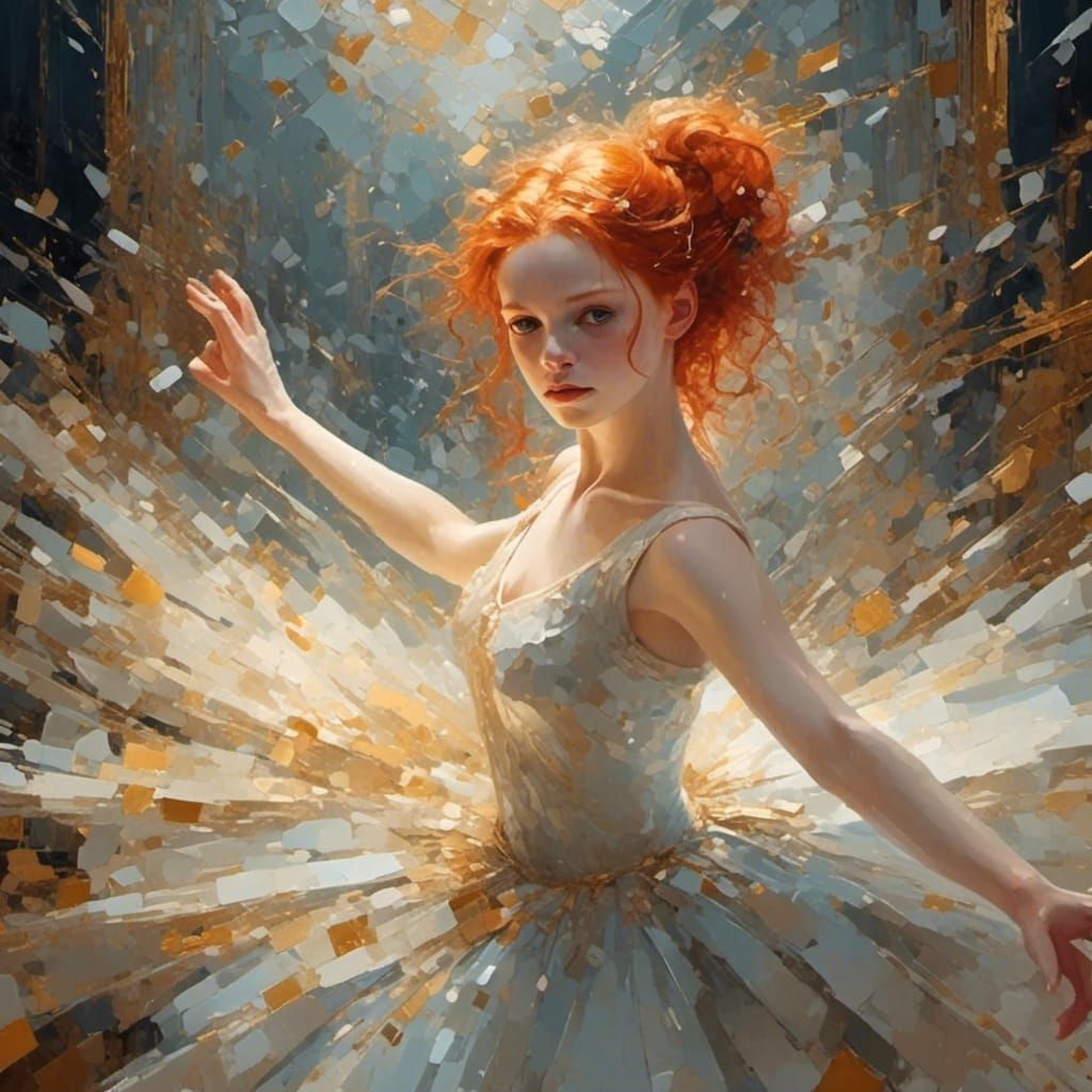<lora:eye:1.0> A well detailed redhead young ballerina, whil...