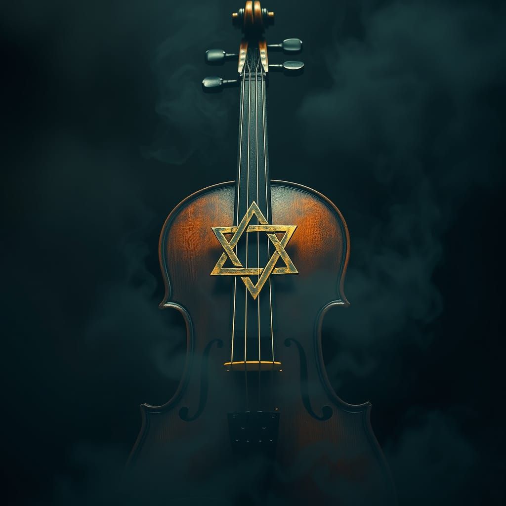 Mystical Violin in Dark, Smoky Ambiance with Antique Metal A...