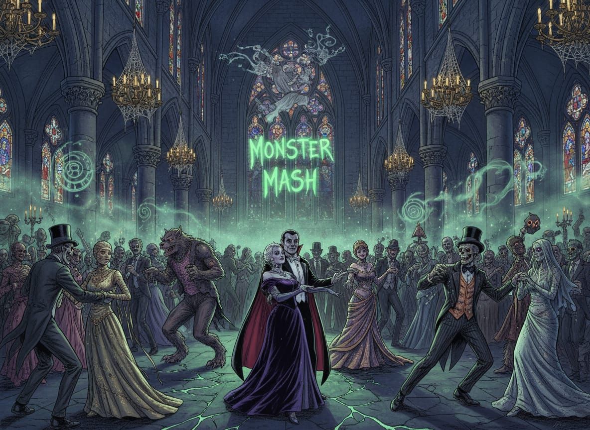 Monsters at a New Years ball