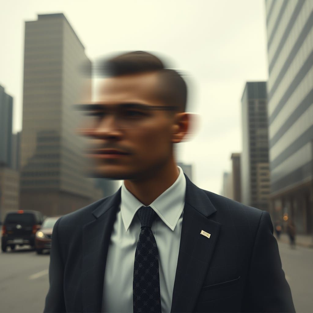 Very blurred man triple exposure