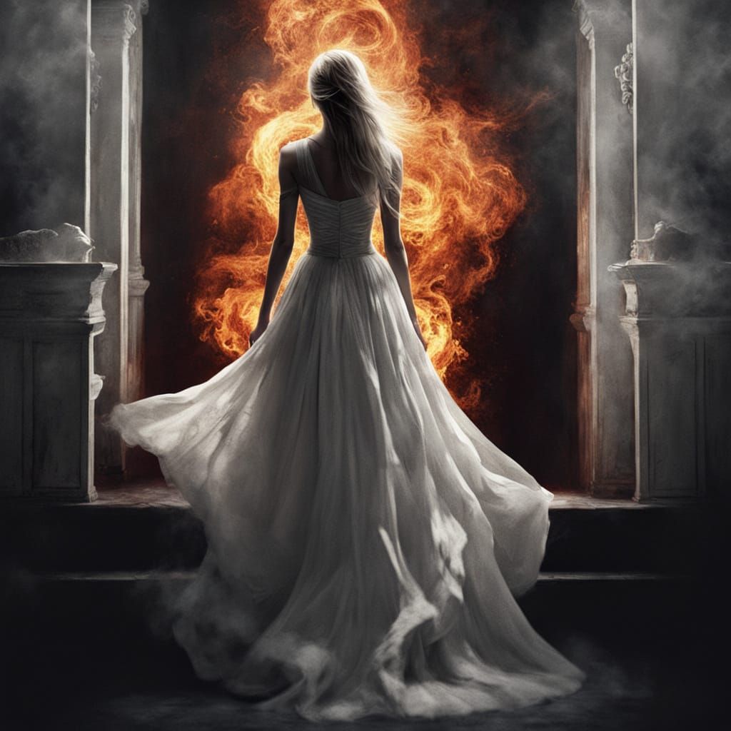 Woman Dancing with Shadow in Hell, Cinematic Art