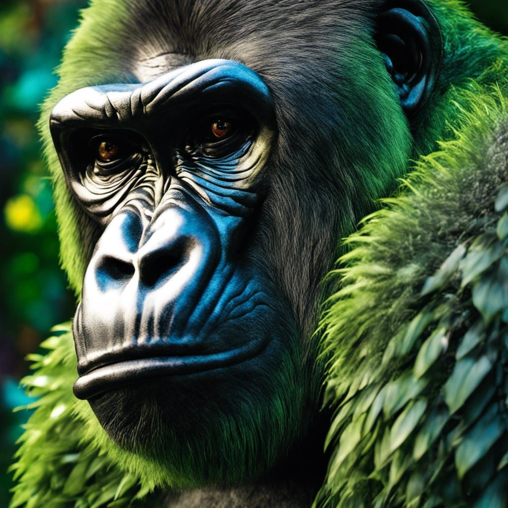 Sassy glass gorilla wearing green feather boa. - AI Generated Artwork ...