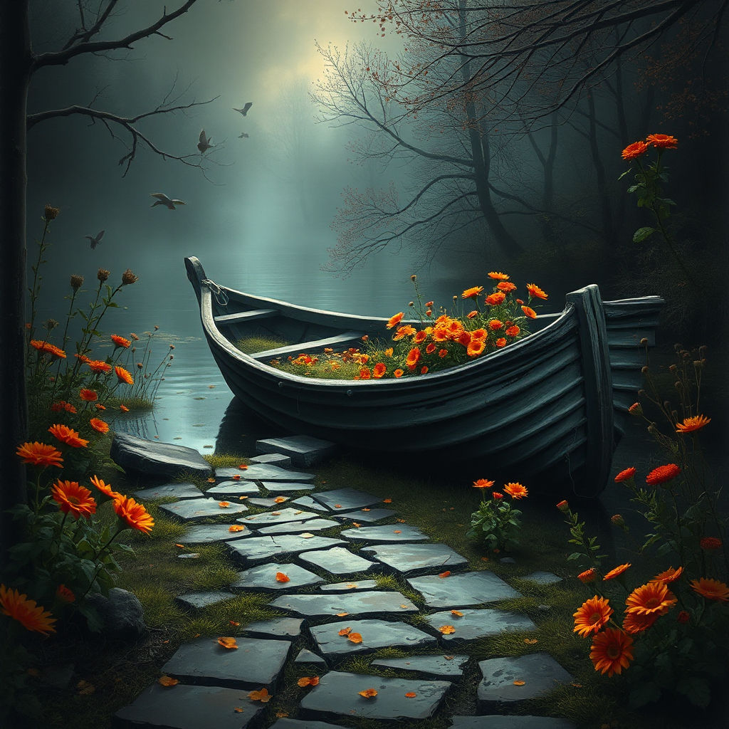 Old Abandon Boat Full of Wildflowers