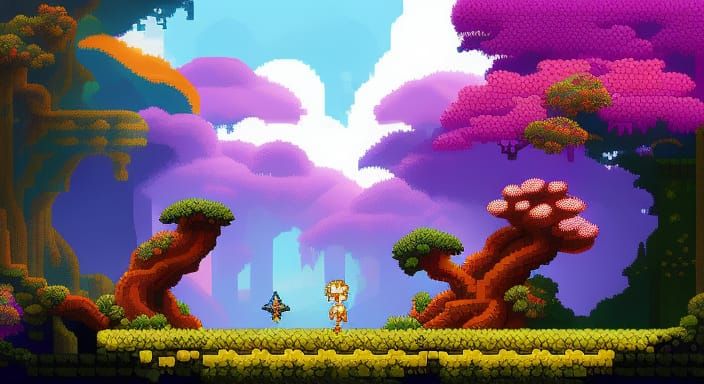 Pixelated Beautiful magical forgotten fairy forest covered i...