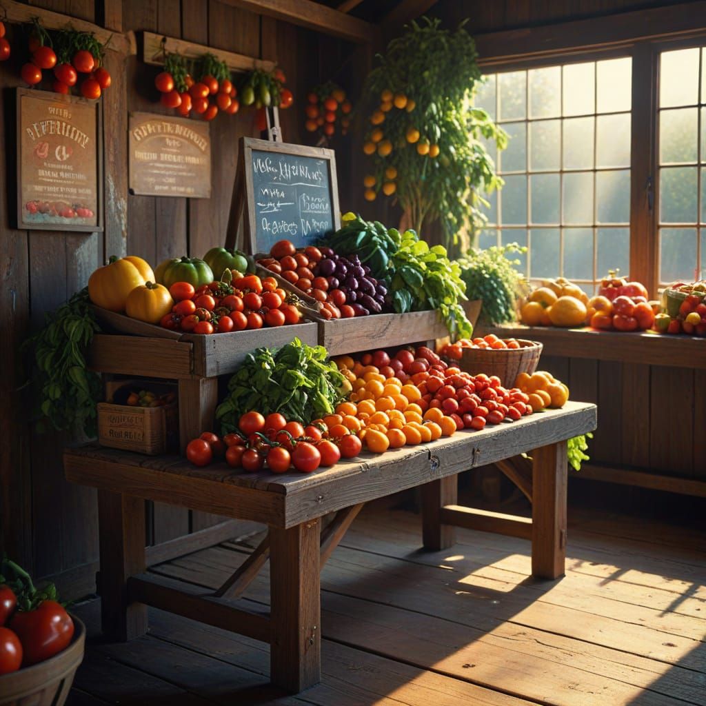 A roadside scene brimming with the allure of fresh, seasonal produce. The focal point is a weathered ...  by @Granit9