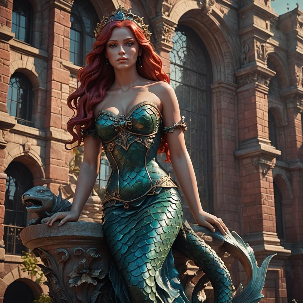 Steampunk Mermaid Statue in Pastel Colors