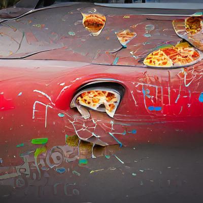 pizza on vandalized car