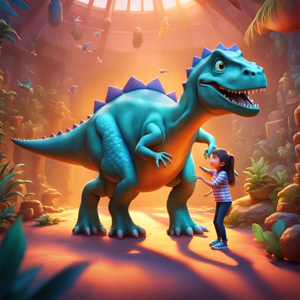 A Friendly Dinosaur with a girl