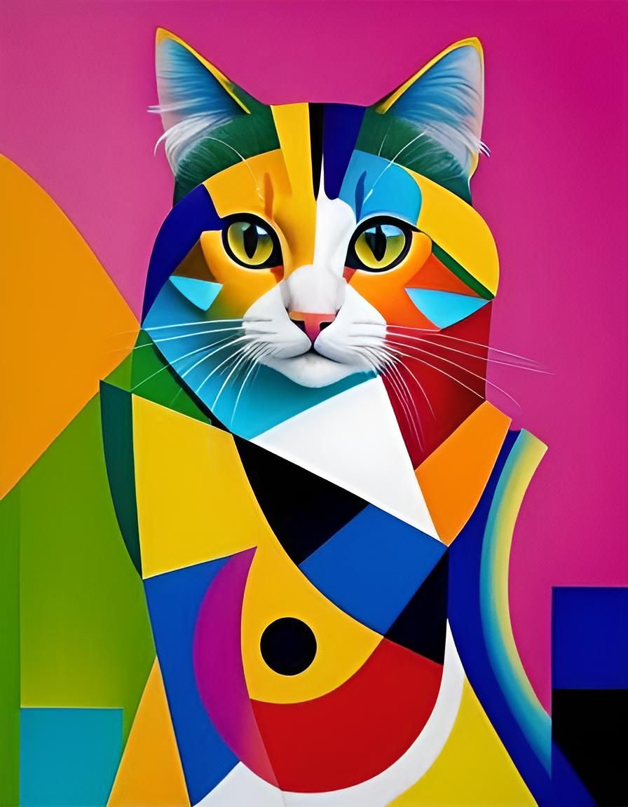 Contemporary cubism cat in vibrant colors - AI Generated Artwork ...