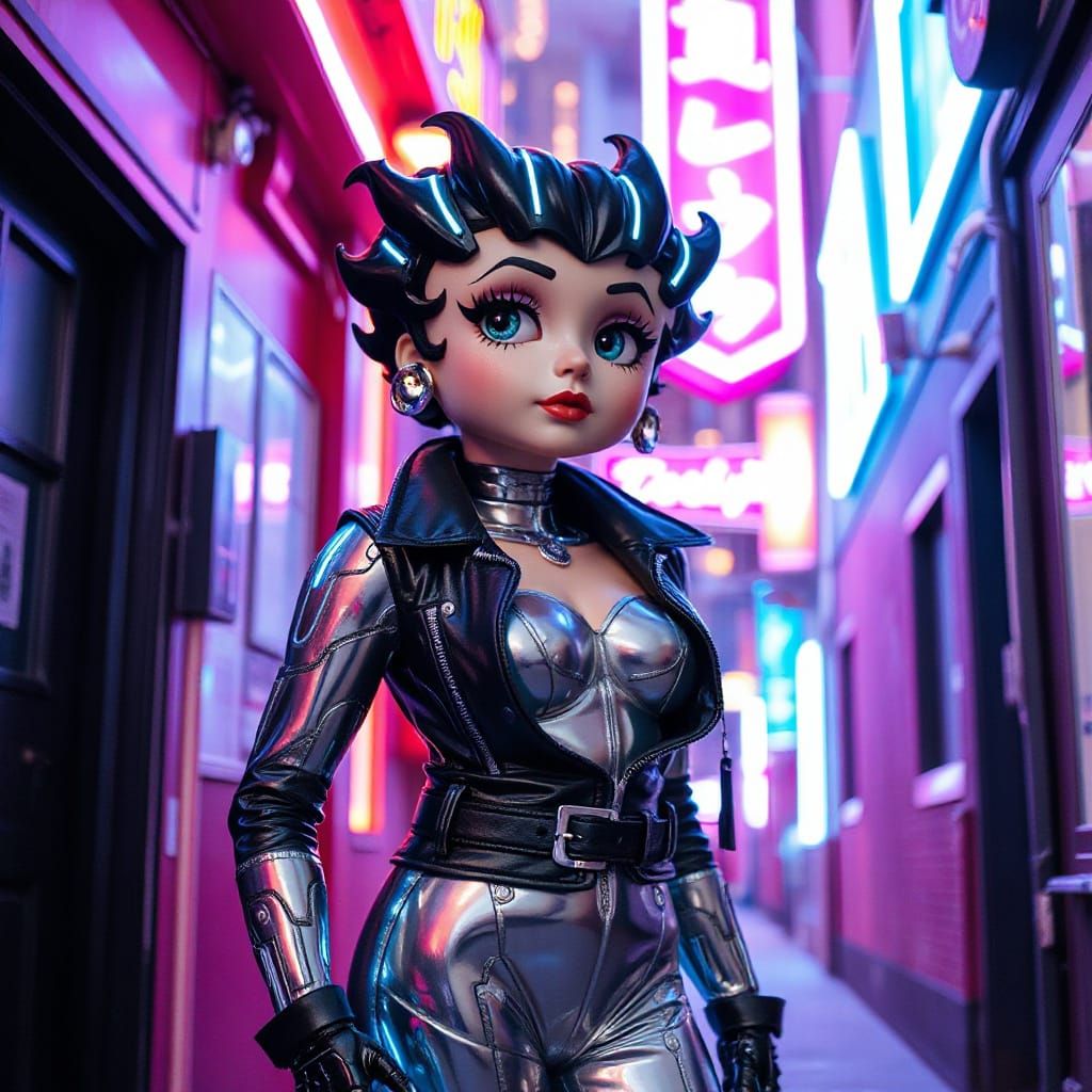 Cyberpunk Betty Boop in a Neon Alleyway