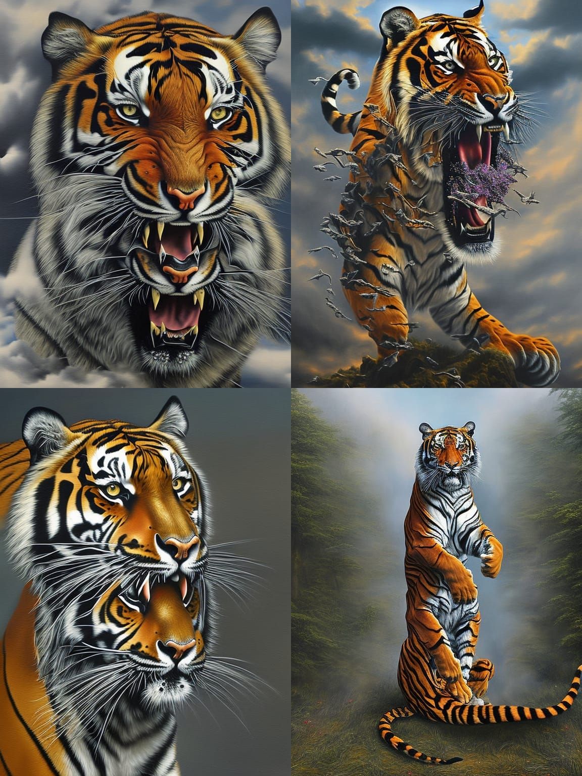 a beautiful masterpiece painting of a full body portrait of a tiger ...