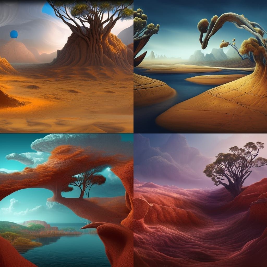 "Design a surreal landscape that blends elements of the Aust...
