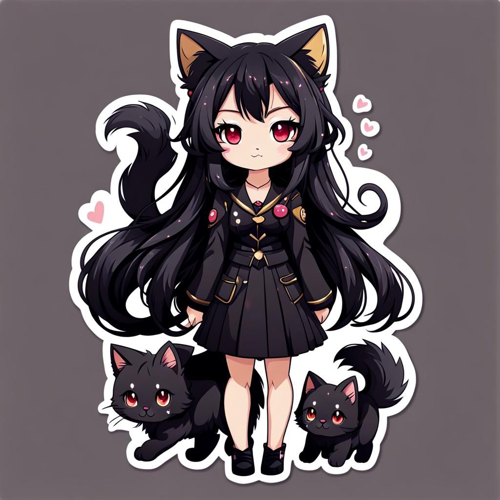 Sticker - Cute Chibi Kuro Neko - AI Generated Artwork - NightCafe Creator