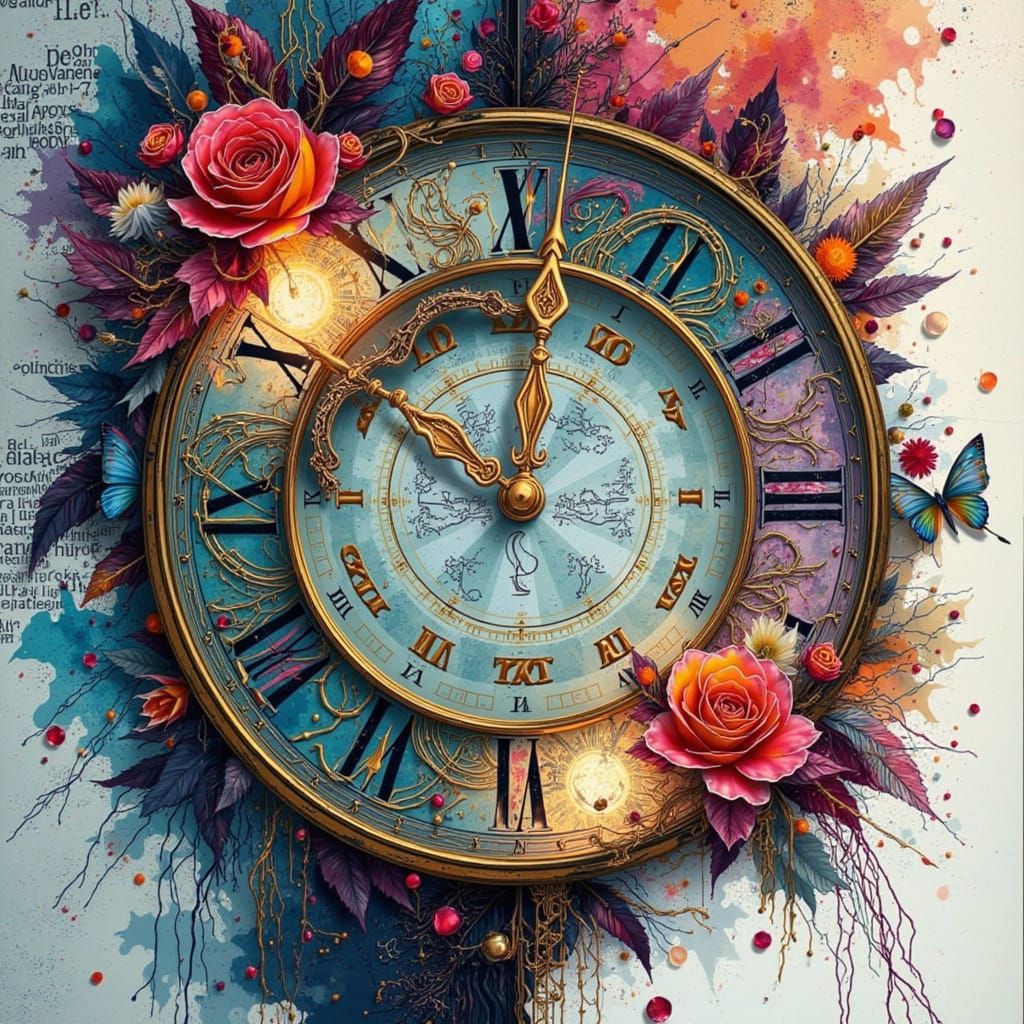 <lora:Weird:1.0> elaborate embellished; intricate detailed, illustration  double exposure clock and stunning face by dlmusiel, transparent a...