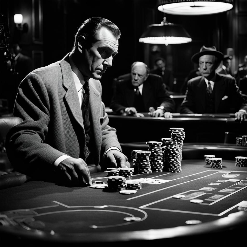 The great detective, casino scene, ultra realistic, black and white ...