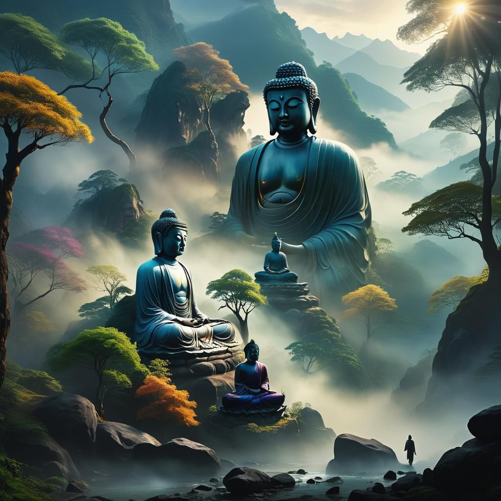 Buddha and Subhuti in Mountain Landscape