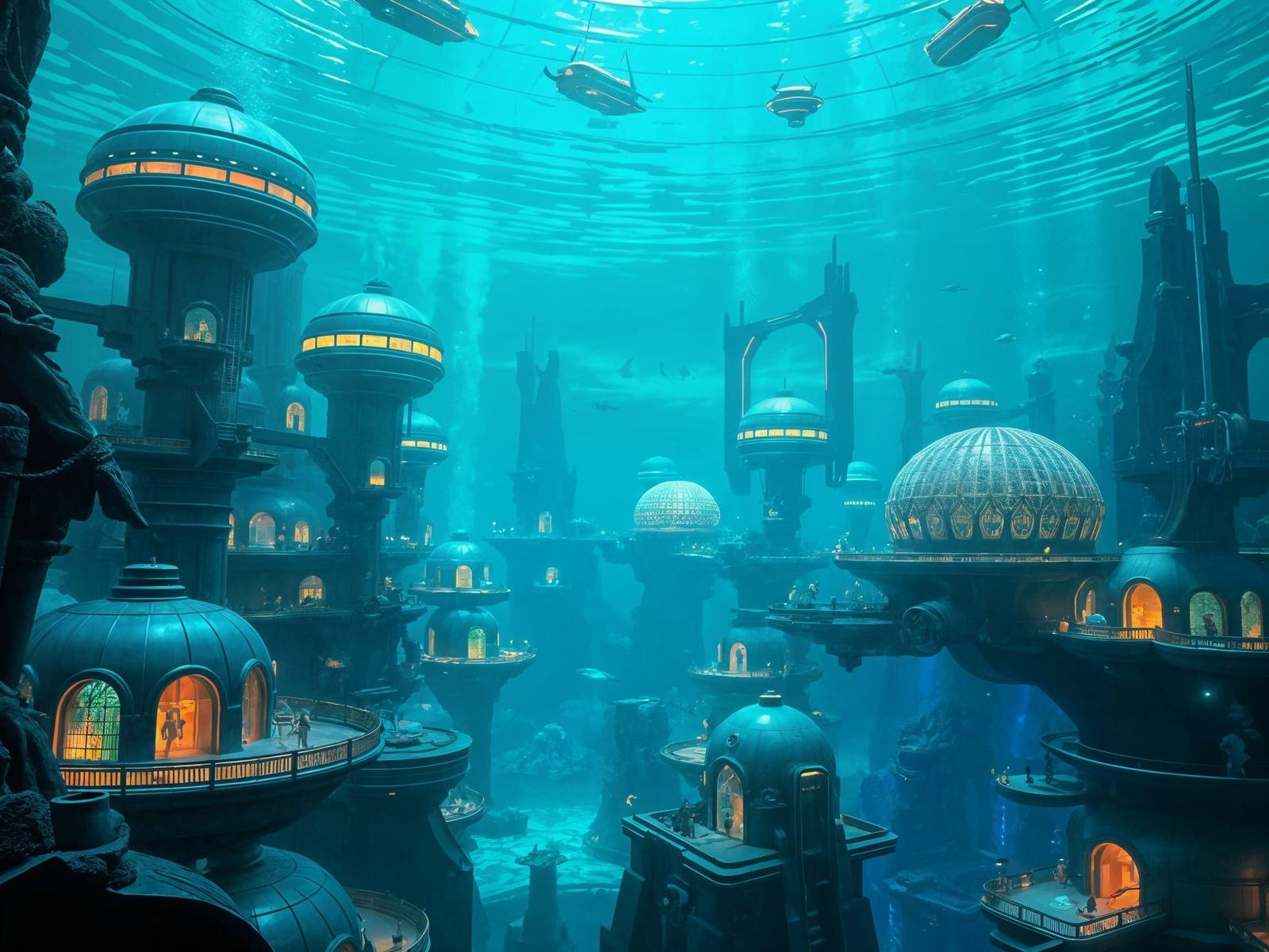 Futuristic Underwater Cities in a Biomechanical Style