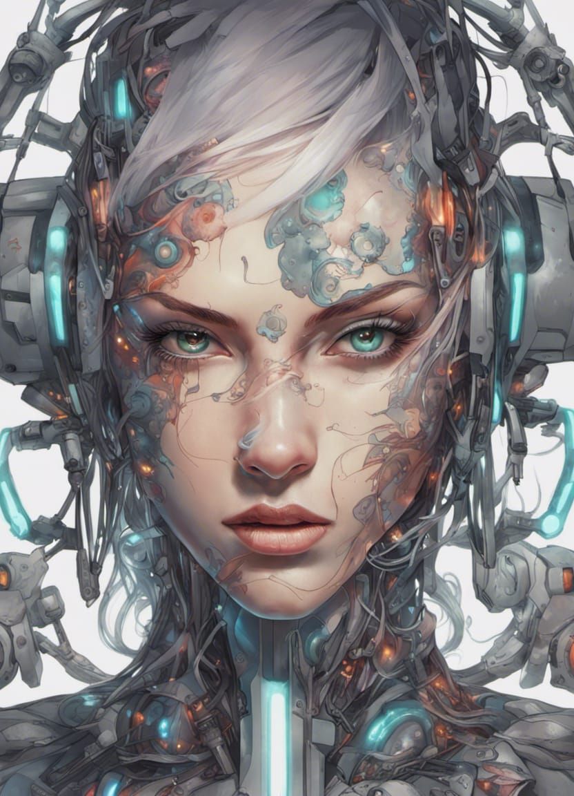 Mechanical Identity Portrait of a Heavily Augmented Cyborg Girl - AI ...