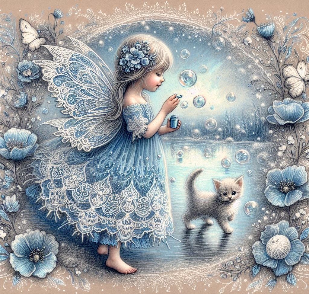 Blue Fairy with Kitten in a Circle