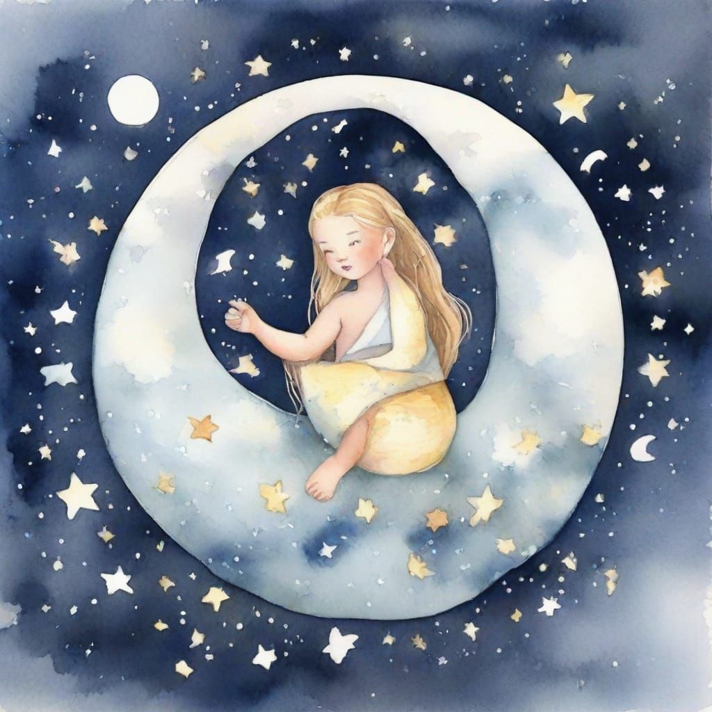 Watercolor Moon Blanket Protects Tiny Figure
