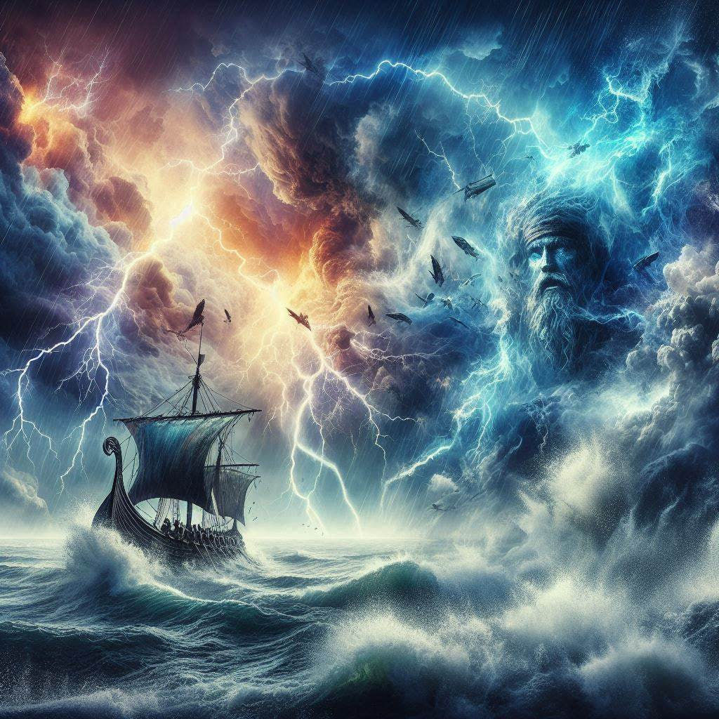 Violent thunderstorm at sea