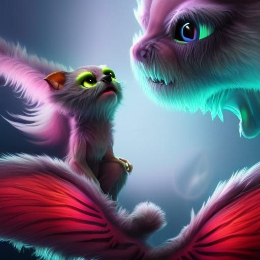 Cute baby monster and its mom