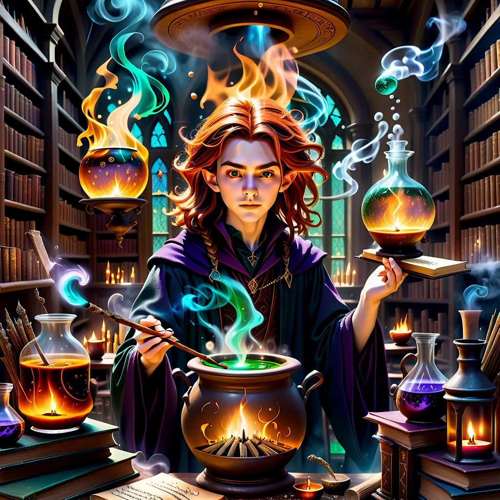 Young wizard practicing spells 