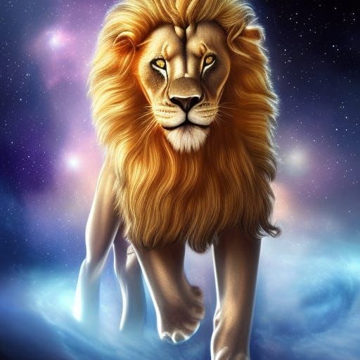 Celestial Lion stalking through a galaxy of stars. - AI Generated ...