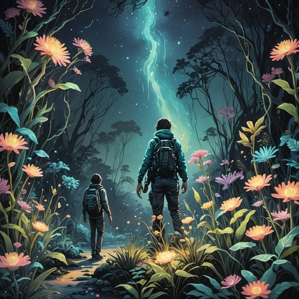 Ultra detailed illustration of a person lost in a magical wo...