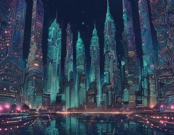 <lora:Big City Lights DS8:1.0> retrofuturistic metropolis city. mythical realms, magical vistas, enchanting landscapes, abstract expressioni...