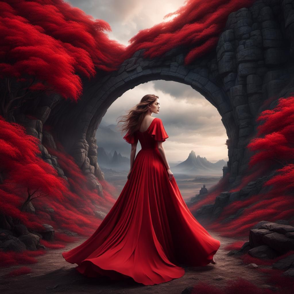 Curvy Woman in Red Dress: Digital Matte Painting
