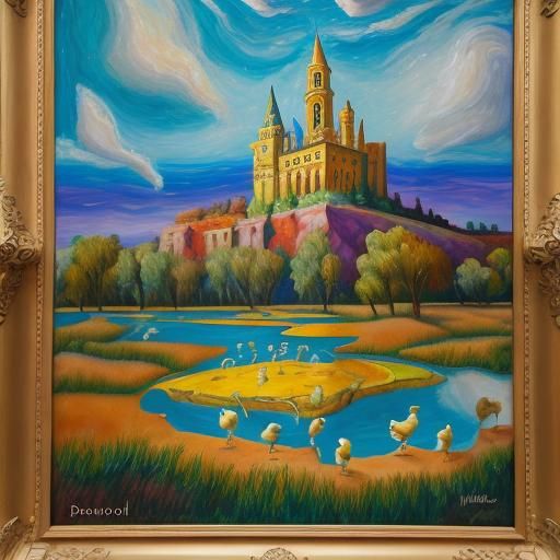 Chickens and Ducks in Neo-Impressionist Style